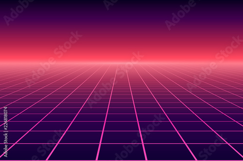 Cuadros en Lienzo Vector perspective grid. Abstract retro background in 80s style.