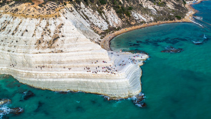 Aerial. Scala dei Turchi. A rocky cliff on the coast of Realmonte, near Porto Empedocle, southern Sicily, Italy.