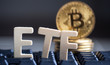 Bitcoin coin with ETF text Put on the keyboard, Concept Entering the Digital Money Fund