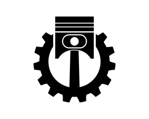 Wall Mural - Piston with Gear Machine Factory Sign Symbol Icon Logo Vector