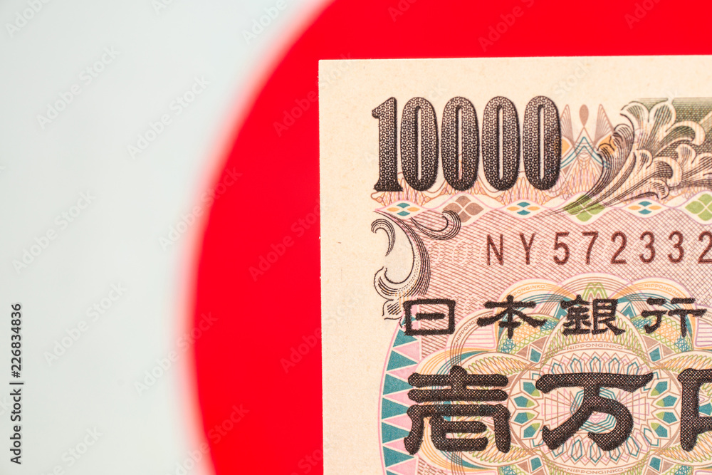 Japan Note Color Japanese currency notes , Japanese Yen on japanese flag. Stock Photo ...