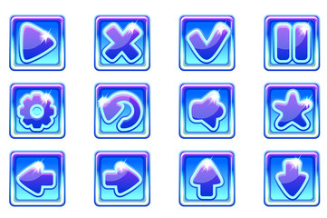 Vector blue square collection set glass buttons for Ui