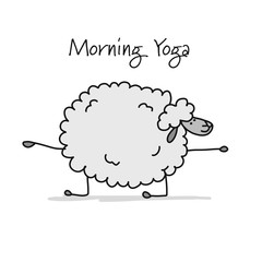 Fototapete - Funny sheep doing yoga, sketch for your design