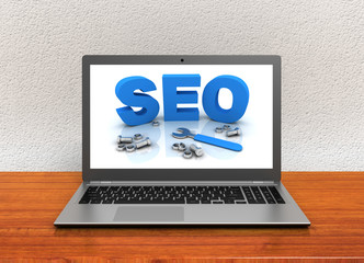 seo laptop concept 3d illustration