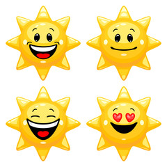 Wall Mural - vector set of sun emoticons. collection of sun characters with different emotions in cartoon style o
