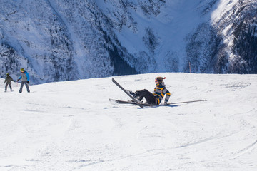 Canvas Print -  man  learning to ski