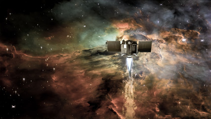 Wall Mural - spacecraft in a deep space on a background of nebula clouds and galaxy star. the elements of this im