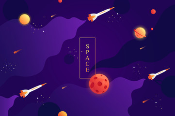 Wall Mural - flying space rockets. space background with abstract shape and planets. web design. space exploring.