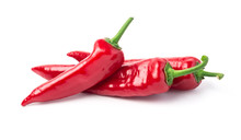 Red Chili Peppers Isolated On White Background.