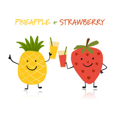 Sticker - Strawberry and pineapple, funny characters for your design