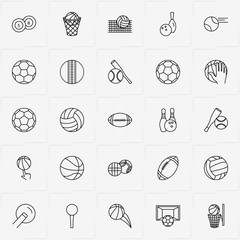 Wall Mural - Balls line icon set with golf ball, bowling and baseball balls