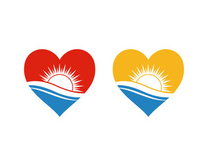 Love Sunset and Sunrise on the Beach Sign Symbol Icon Logo vector