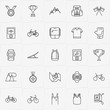 © Orkhan - Bicycle Sport line icon set with music player, medal and backpack