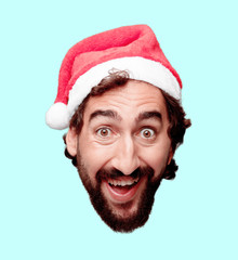 Wall Mural - young crazy bearded man cutout head expression isolated. santa claus role. happy pose