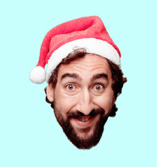 Wall Mural - young crazy bearded man cutout head expression isolated. santa claus role. happy pose