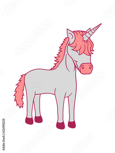 Glucklich Stehend Einhorn Pferd Horn Unicorn Fabelwesen Pony Reiten Gesicht Kopf Madchen Comic Cartoon Clipart Stock Illustration Adobe Stock