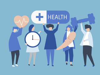 Wall Mural - Charactes of people holding health icons illustration