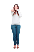 Young Pretty Girl Full Body Gesturing "loser" With Fingers Mockingly, With A Happy, Proud, And Self-satisfied Look.