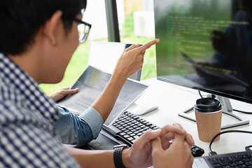 Wall Mural - programmer working in a software development and coding technologies. website design.technology conc