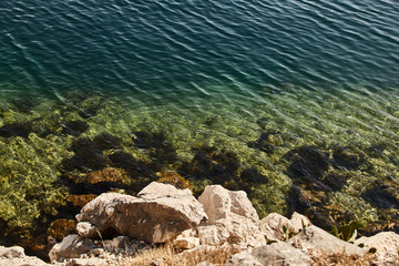 Wall Mural - clear water in the Bay of Kotor. Adriatic sea in Montenegro. Turquoise water