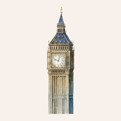 Wall Mural - The Big Ben painted by watercolor