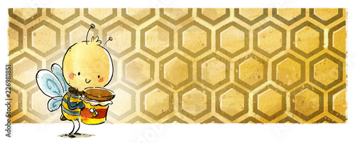 abeja en panal con tarro de...