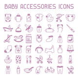 Fototapeta  - Baby accessories icons set. Linear style vector illustration. Suitable for advertising or web