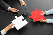 © Pixel-Shot - Business team with pieces of puzzle on dark table