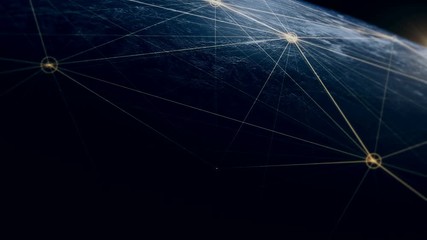 Poster - Global International Connectivity Background/Connection lines Around Earth Globe, Block chain network concept. Concepts like technology, social networks, communication. 