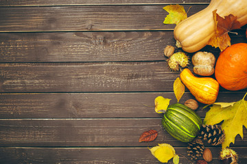 Poster - Pumpkin on old rustic wooden table.