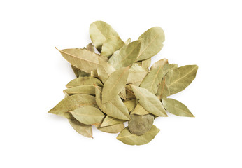 dried bay leaves stack isolated on white.