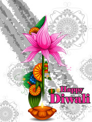 Wall Mural - Decorated Diya for Happy Diwali festival holiday celebration of India greeting background