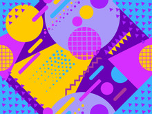Memphis Seamless Pattern. Geometric Elements Memphis In The Style Of 80s. Vector Illustration