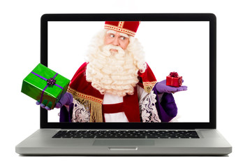 Wall Mural - Sinterklaas with laptop