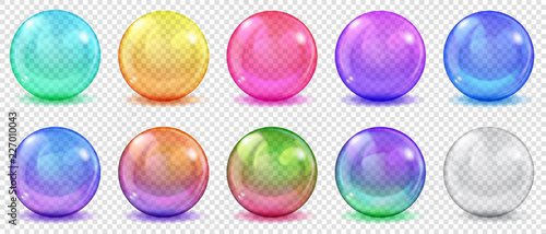 Cuadros en Lienzo Set of translucent colored spheres with glares and shadows on transparent background