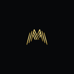 Letter M Logo Design, Creative Minimal M Logo Design Using Letter M in Gold and Black Color