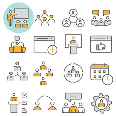 Poster - Management consulting vector icon flat line icon set. Vector illustration. Editable stroke.