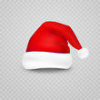 Christmas Santa Claus hat isolated on transparent background. New Year red cap for video chat effects. Vector xmas selfie filter character.