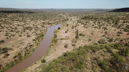 Wall Mural - Aerial drone footage wilderness and river in Kenya, East Africa  