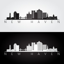 New Haven, USA Skyline And Landmarks Silhouette, Black And White Design, Vector Illustration.