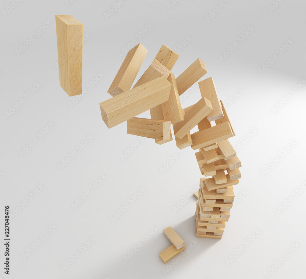 Wooden block tower game isolated on white background - obrazy, fototapety, plakaty 
