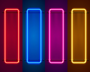 Wall Mural - neon frame sign in the shape of a square. set color. template design element. vector illustration
