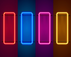 Wall Mural - neon frame sign in the shape of a square. set color. template design element. vector illustration