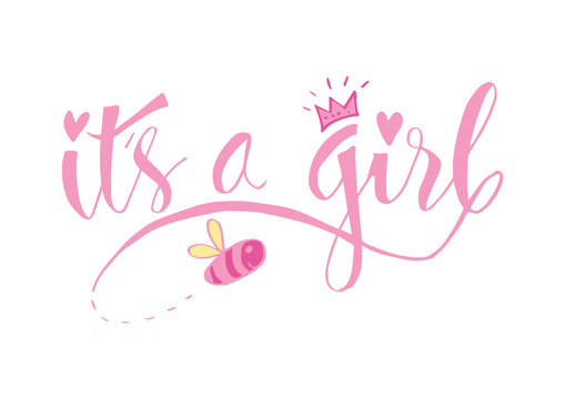 It's a girl lettering. Baby shower design card for invitation