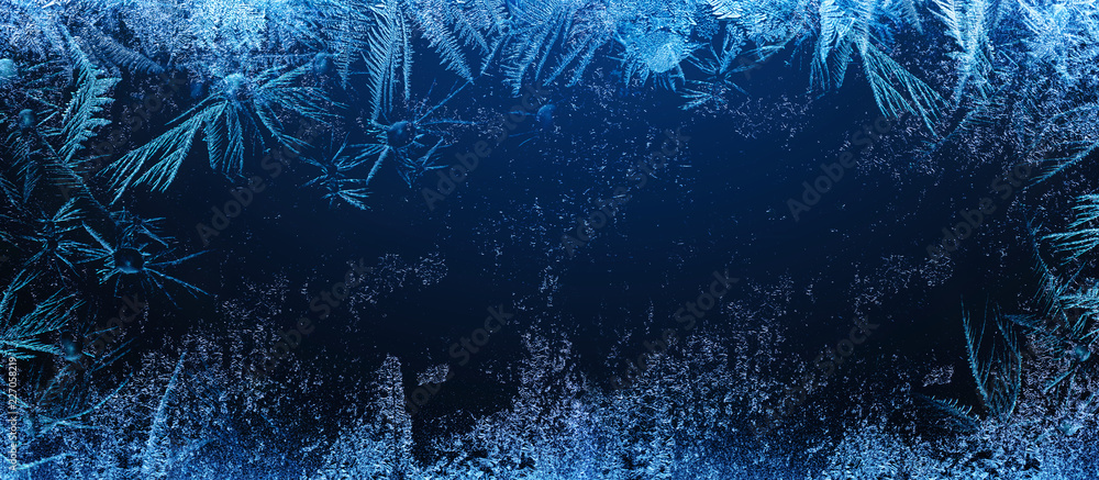 Frosty Natural Pattern on Winter Window - obrazy, fototapety, plakaty 