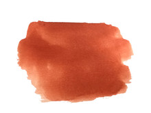 Watercolor Brush Hand Drawn On Paper Red Brown Abstract. Isolated White Background .