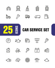 Sticker - Car service icons. Set of line icons. Parking, gas station, engine. Auto repair concept. Vector illustration can be used for topics like service, transportation