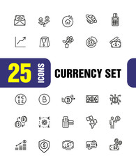 Sticker - Currency icons. Set of line icons. Credit card, bitcoin, shopping. Finance concept. Vector illustration can be used for topics like business, banking, economics