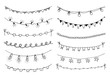 Set of hand drawn sketch garlands with flags and light bulbs.