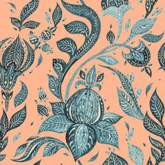 Naklejka na meble Abstract Flower. Hand Drawn Floral Pattern. Seamless Paisley. Watercolor illustration. Can be used for wallpaper, website background, textile, phone case print